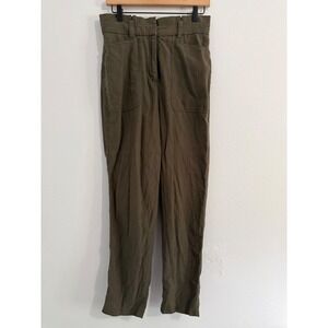 Express - Ankle Super High Rise Paperbag Waist Pants in Olive Green